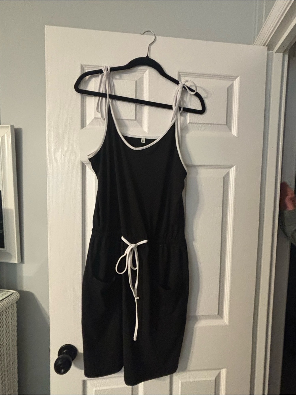 Black Tie-Shoulder Sundress with White Trim
